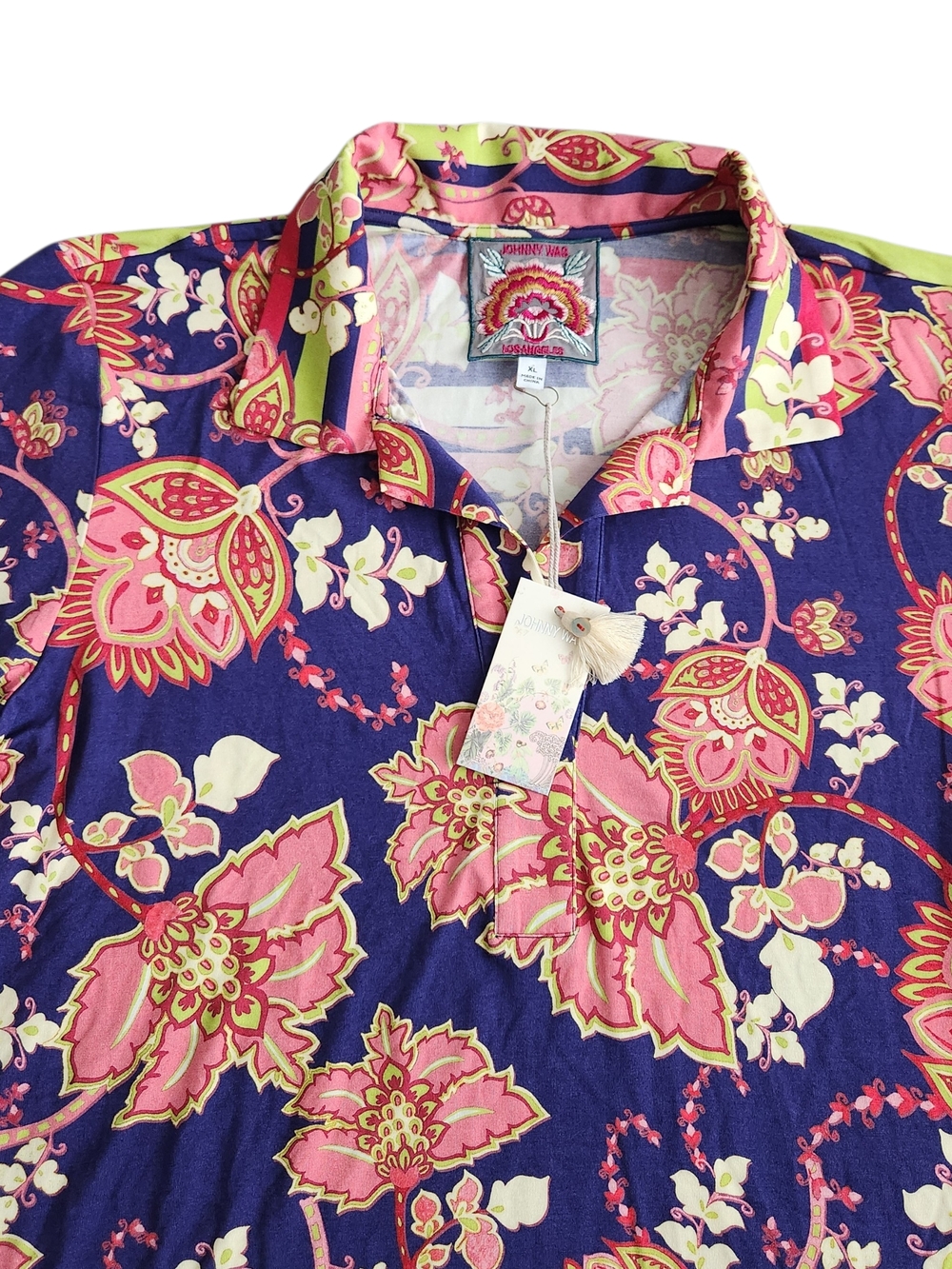 NWT Johnny Was Montreux Polo Swing Tunic Top XL Purple Floral Knit Resort 
